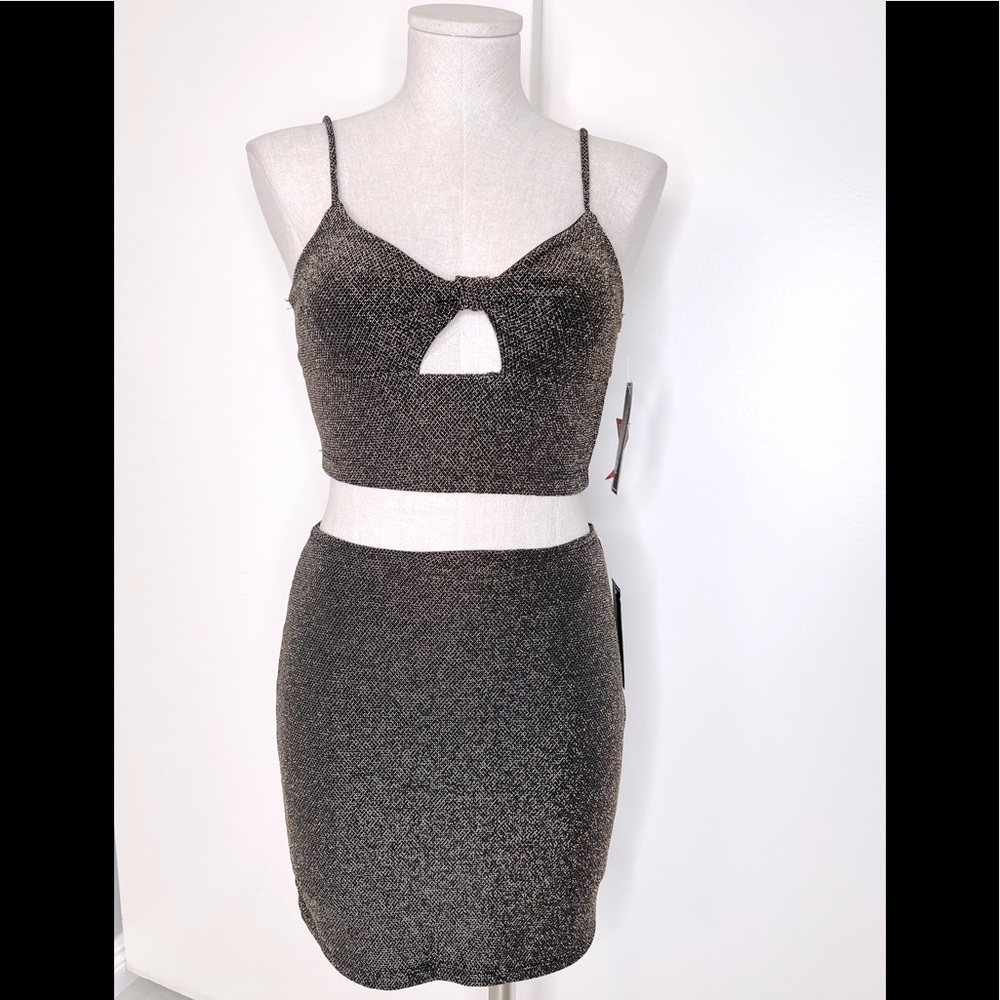 Cropped Top and Skirt Set Black Gold Metallic NWT M & L